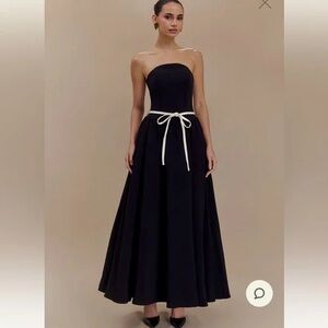 Meshki Black Strapless Ball Gown with White Waist Tie